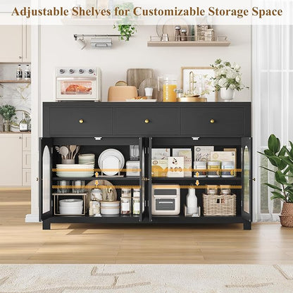 FINETONES Buffet Cabinet with Storage, 55.1" Large Sideboard Buffet Farmhouse - Image 7
