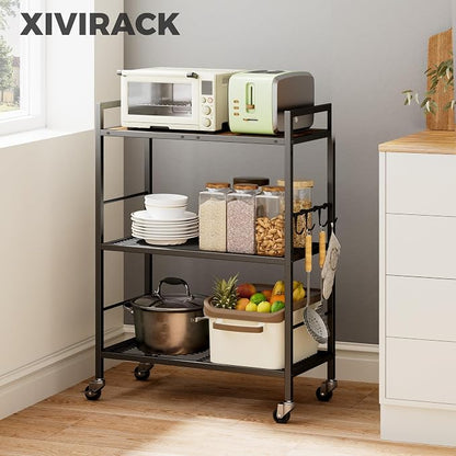3-Tier Metal Storage Rack with Industrial Wheels, Mesh Shelving Unit with - Image 2