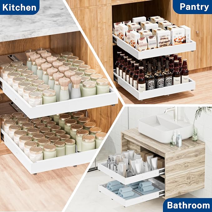 Insputer Pull Out Cabinet Organizer Expandable W & D, Slide Out Drawers - Image 8