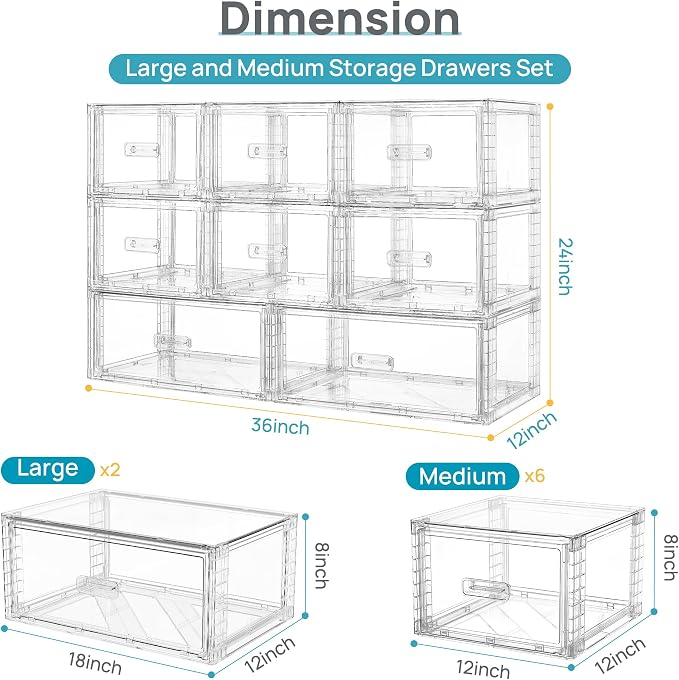 Vtopmart 8 Pack Large & Medium Stackable Drawer Organizer Set, Easy Assembly - Image 2