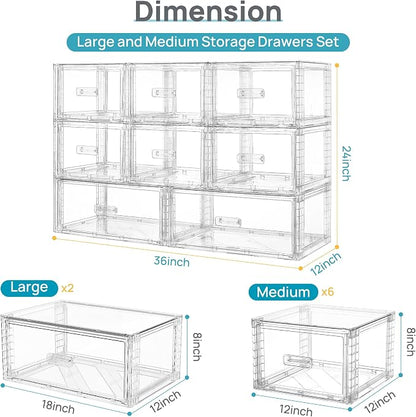 Vtopmart 8 Pack Large & Medium Stackable Drawer Organizer Set, Easy Assembly - Image 2