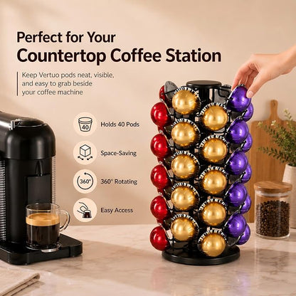 Nespresso Vertuo Pod Carousel Holder, 40 Pod Rotating Tower Organizer, 360° - Image 4