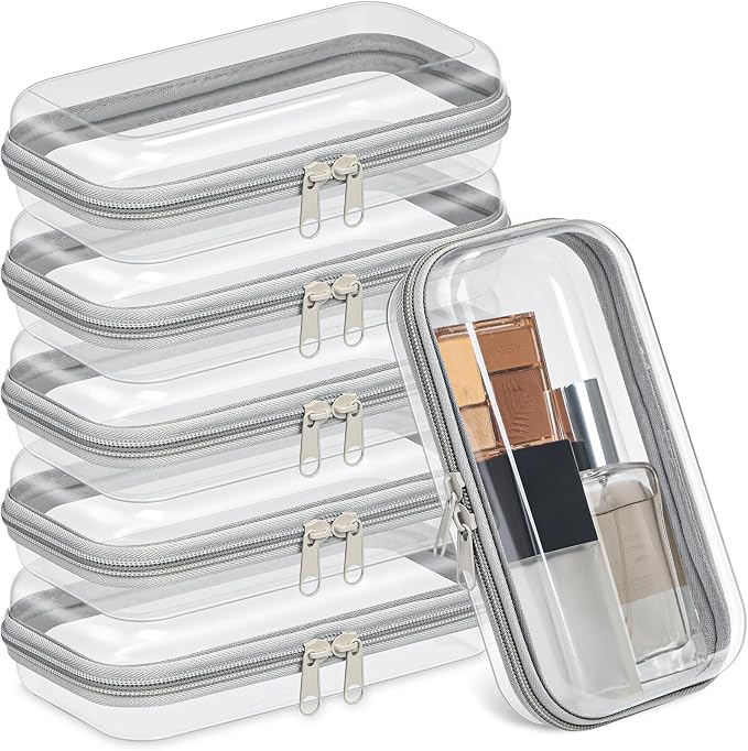 Sanwuta 6 Pcs Clear Hard Zipper Case Hard Plastic Zipper Pouches Transparent by Sanwuta