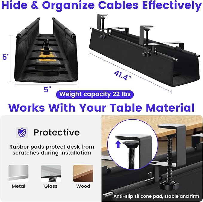 Under Desk Cable Management Tray, Clamp-On Cord Organizer，No Drilling Required - Image 4