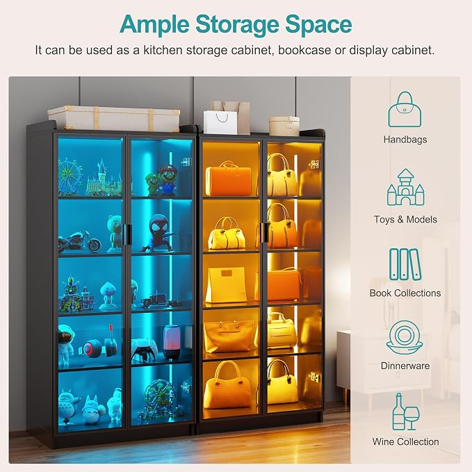 Lvifur 5 Tier Display Cabinet for Living Room, LED Bookcase - Image 7