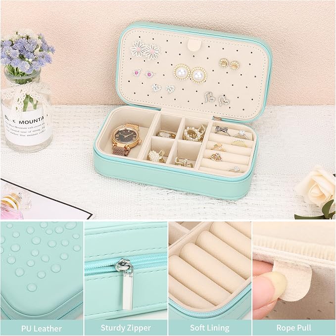 DesignSter Travel Jewelry Box, PU Leather Portable Jewelry Case, Small Jewelry - Image 3