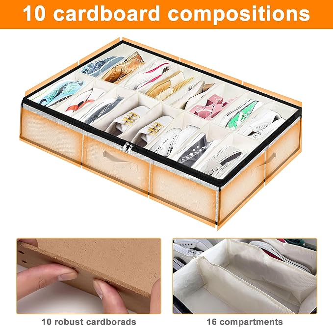 homyfort Shoe Storage Organizer Under Bed, 2 Pack Fits 32 Pairs, Extra Large - Image 6