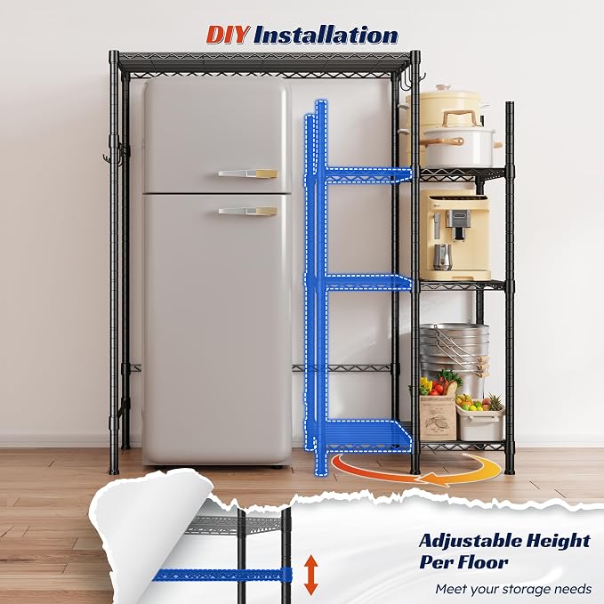 REIBII Mini Fridge Stand with Storage, 4-Tier Adjustable Shelves, 380 lbs | - Image 7