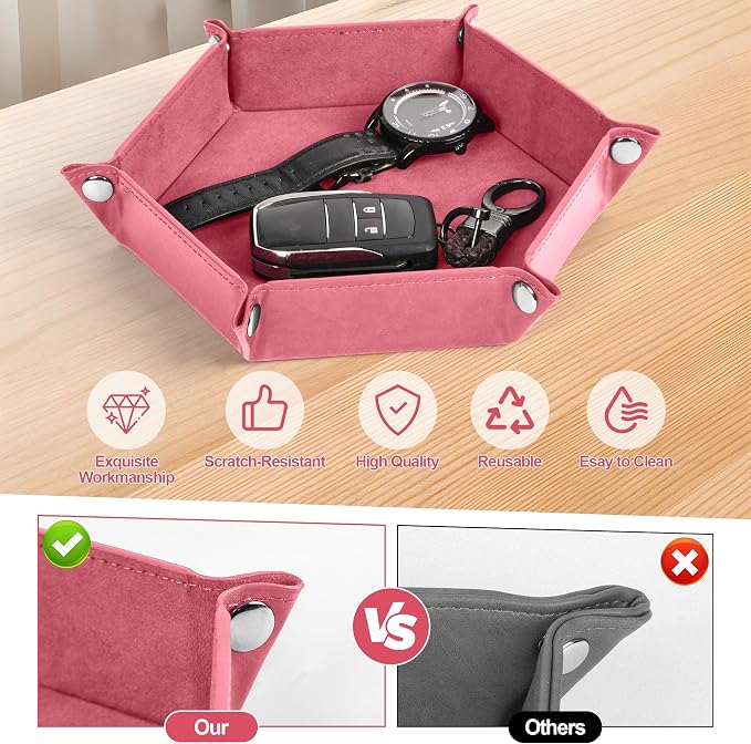 Foldable Hexagonal Dice Tray Desktop Storage Organizer PU Leather & Velvet - Image 2