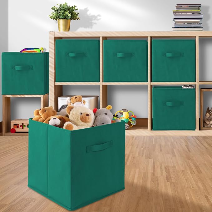 Casafield Set of 6 Collapsible Fabric Cube Storage Bins, Teal - Image 5