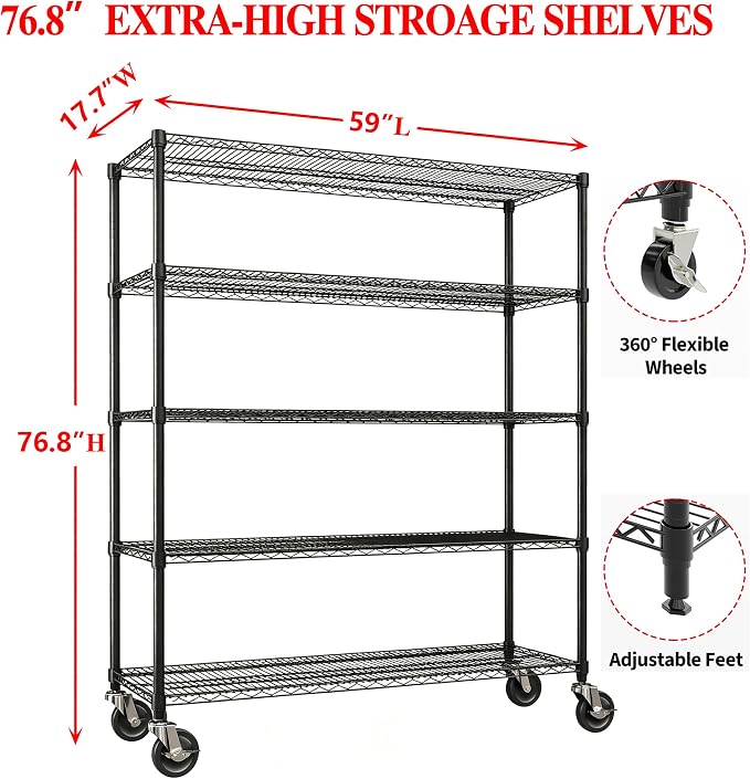 Garvee Storage Shelves, 5-Tier Metal Shelving Units - Image 3