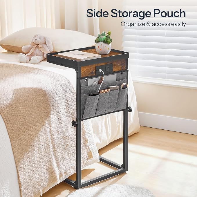 HOOBRO C-Shaped End Table with Charging Station, 29.5” Adjustable Height Side - Image 7