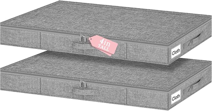 4-Inch Tall Under Bed Storage Container, Low Profile Underbed Storage Bin by Boailydi