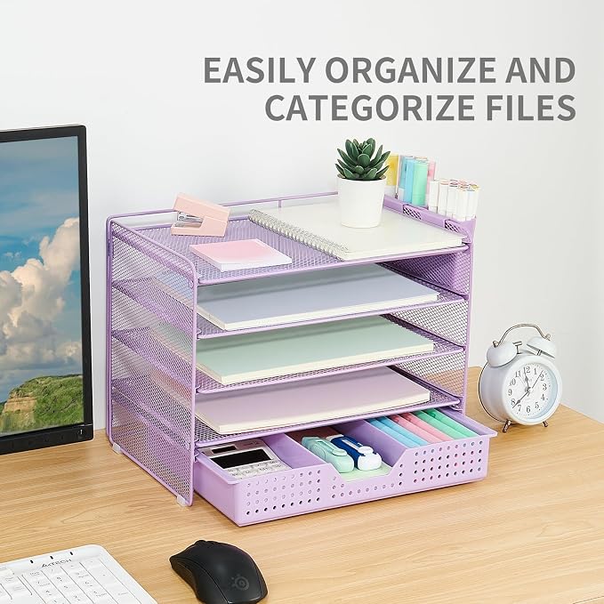 LEKETREE Desk Organizers and Accessories, 5-Tier Paper Letter Tray Organizer - Image 5