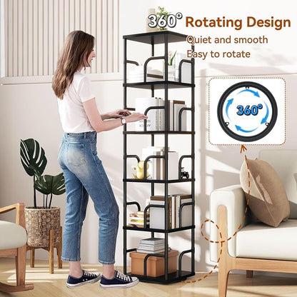 IBUYKE 6 Tier Rotating Bookshelf, Square Bookcases - Image 4