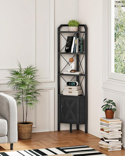 62.2" Corner Shelf with Cabinet, 4-Tier Tall Corner Bookshelf with X-Shaped and - Image 5