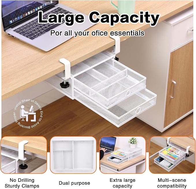 2-Tier Clamp-On Mesh Organizer, Under Desk Storage - Image 4