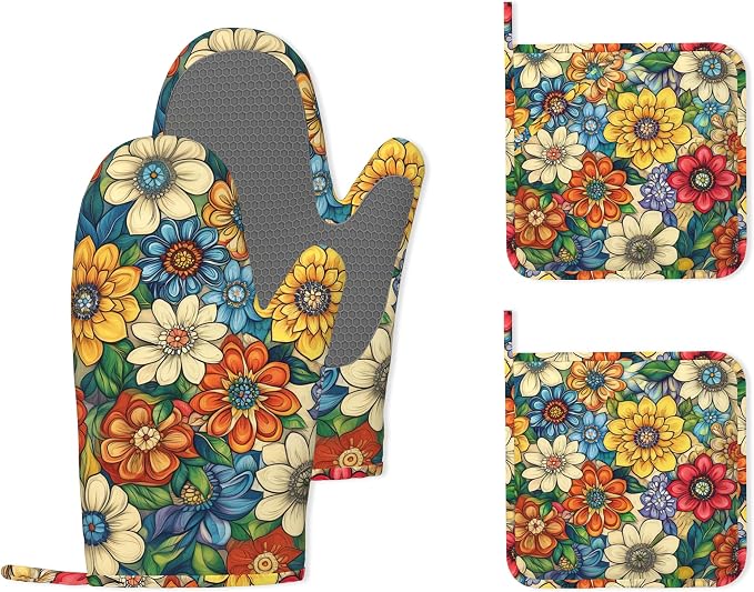Flower Heat-Resistant Silicone Oven Mitts and Pot Holders, Cute Mandala Floral by Unknown