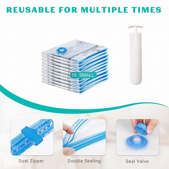 10 Pack Small Space Saver Vacuum Storage Bags Compression Seal Bags - Image 4
