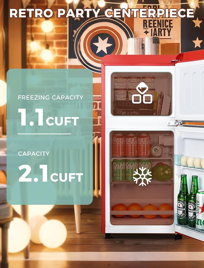 3.2 Cu.Ft Retro Fridge with Freezer, Double Door Refrigerator with 7 Level - Image 4
