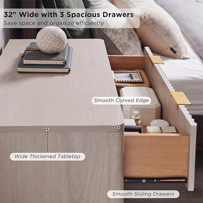 T4TREAM Fluted 3 Drawer Dresser, Curved Profile Design, Wood Drawer Organizer - Image 4