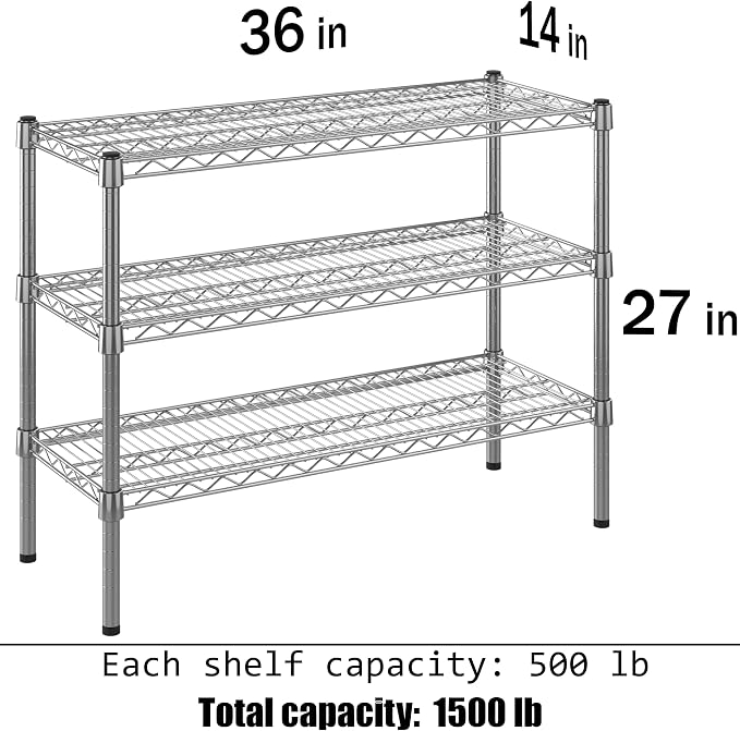 14" Deep x 36" Wide x 27" Height Wire Shelving Kit | 3-Tier | NSF Commercial - Image 3