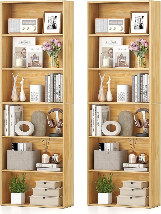 Giantex 6-Tier Bookcase Set of 2, Freestanding Storage Organizer w/Open Shelves by Giantex