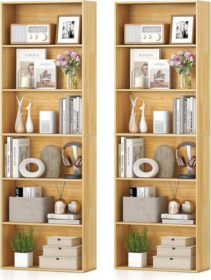 Giantex 6-Tier Bookcase Set of 2, Freestanding Storage Organizer w/Open Shelves by Giantex