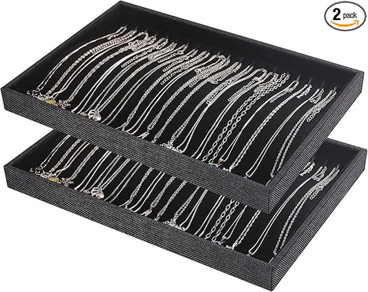 Julysky 2 Pcs/set Stackable Jewelry Organizer Trays，Necklace Tray+Necklace Tray by Julysky