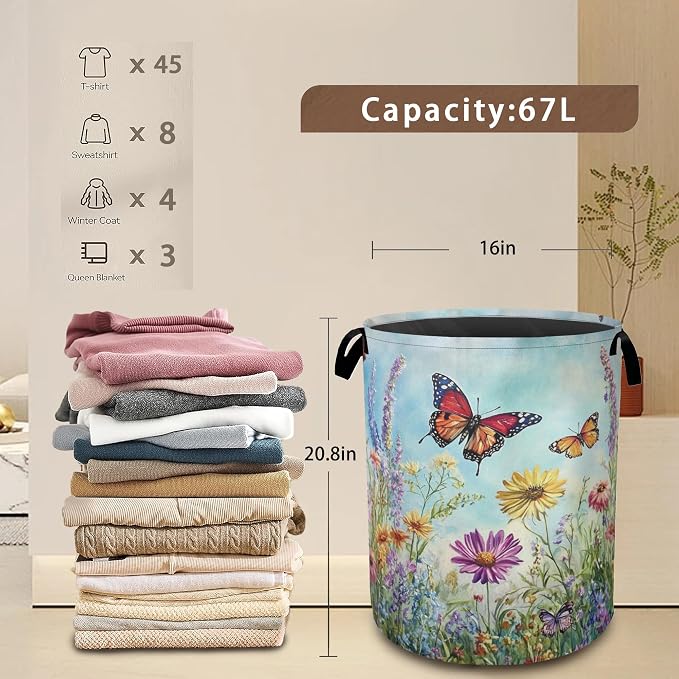 Colorful Butterfly Collapsible Laundry Baskets, Flowers Laundry Hamper - Image 3