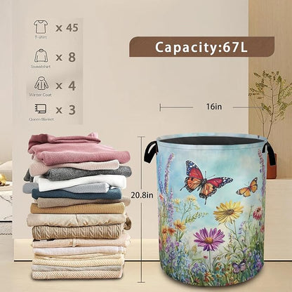 Colorful Butterfly Collapsible Laundry Baskets, Flowers Laundry Hamper - Image 3