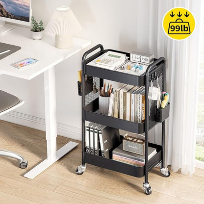 TOOLF 3 Tier Rolling Cart Storage Organizer, Metal Rolling Utility Car - Image 2