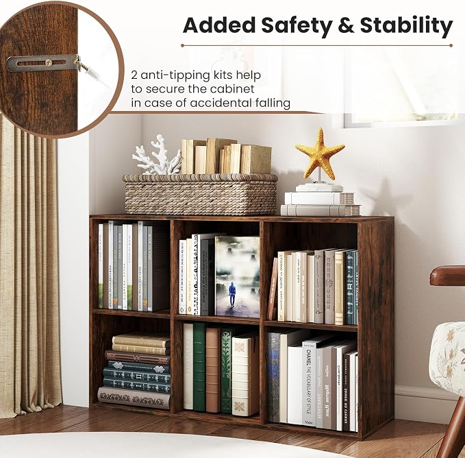 Giantex 6-Cube Bookcase, 3-Tier Cubby Bookshelf, Horizontal Vertical Display - Image 7