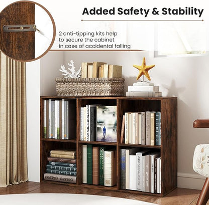 Giantex 6-Cube Bookcase, 3-Tier Cubby Bookshelf, Horizontal Vertical Display - Image 7