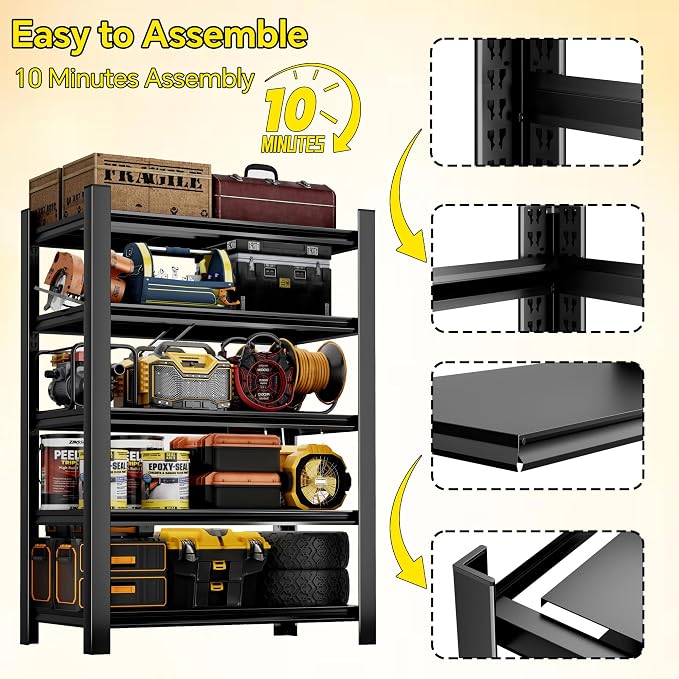 CJF Adjustable Garage Storage Shelves, 5-Tier Garage Shelving Heavy Duty - Image 5