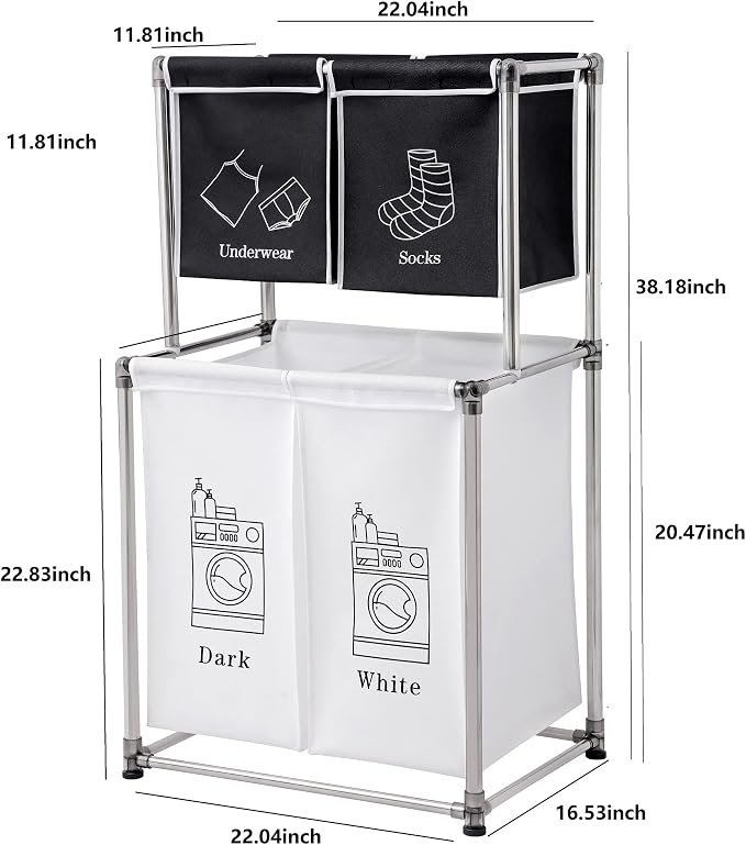 2 Tier Laundry Sorter with 4 Removable Bags - Image 4