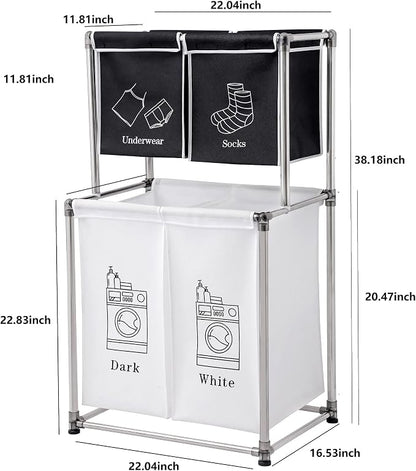 2 Tier Laundry Sorter with 4 Removable Bags - Image 4