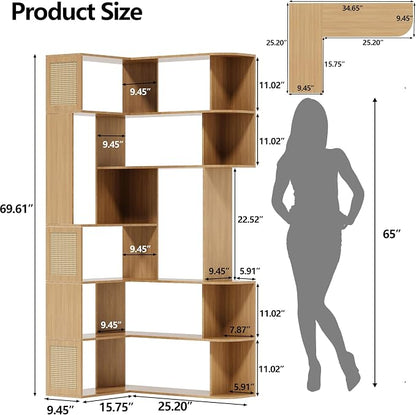 Corner Bookshelf 7-Tier, Farmhouse Corner Shelf, Tall Book Shelf L-Shaped Shelf - Image 2
