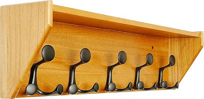 SKOLOO Wall Shelf with Hooks, 24-Inch Brown Coat Rack Wall Mount with Shelf by SKOLOO