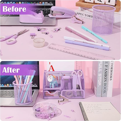 Purple Mesh Desk Organizer and Accessories, Tape Dispenser, 1000 Staples - Image 6