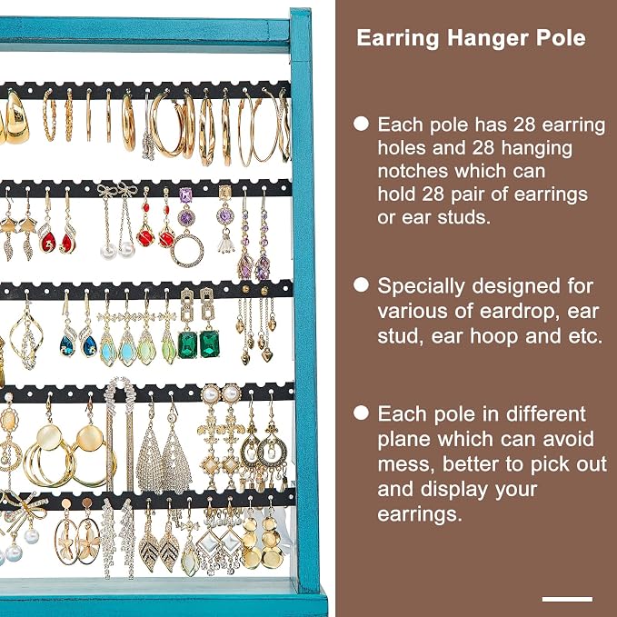 Poyilooo Earring Organizer Stand, Rustic Wood Earring Holder Rack, 5 Layer - Image 4