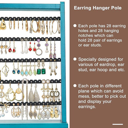 Poyilooo Earring Organizer Stand, Rustic Wood Earring Holder Rack, 5 Layer - Image 4