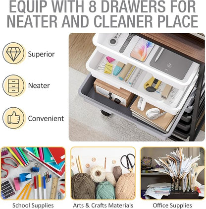 Rolling Storage Cart with 8 Drawers, Utility Cart on Wheels with Wooden Tabletop - Image 4