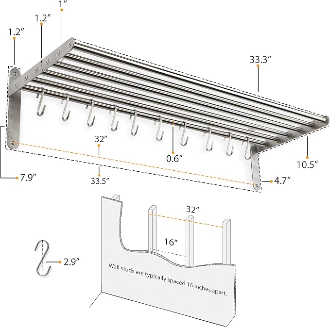 Wallniture Lyon Kitchen Organization and Storage Rack, Stainless Steel Metal - Image 3