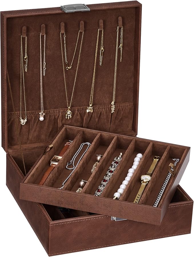 BEWISHOME Necklace Organizer Box, 2-Layer Jewelry Box to Save Space, Modern by BEWISHOME