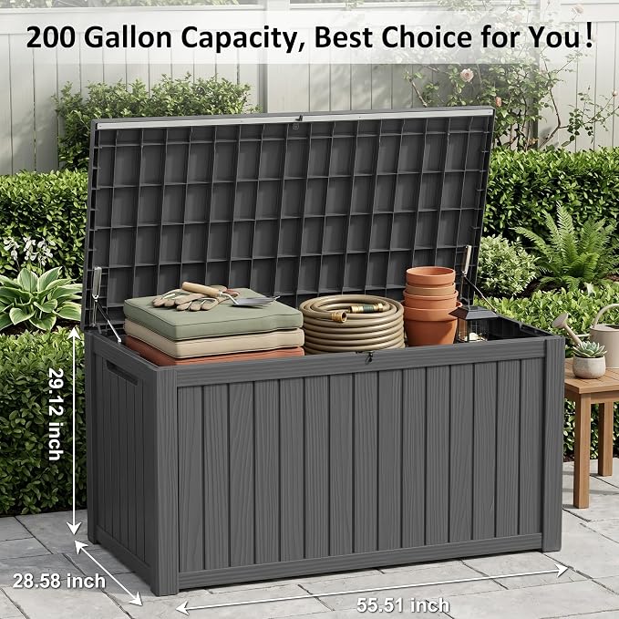 PatioZen 200 Gallon Deck Box, Outdoor Storage Box, Large Deck Box, Waterproof - Image 2