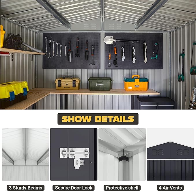 Polar Aurora 8 x 12 FT Outdoor Storage Shed, Metal Garden Shed - Image 3