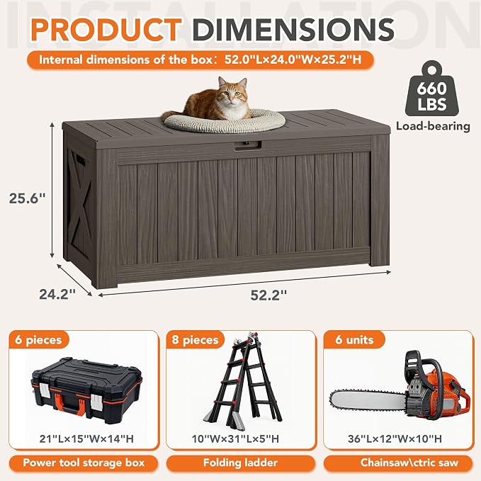 130 Gallon Deck Box Outdoor Indoor Waterproof Storage Box - Image 8