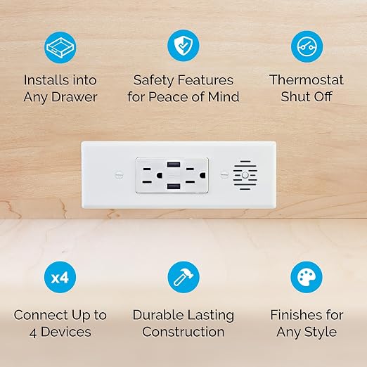 Docking Drawer Blade in-Drawer Outlet, Integrated Safety Shutoff, USB-A & 15 - Image 2