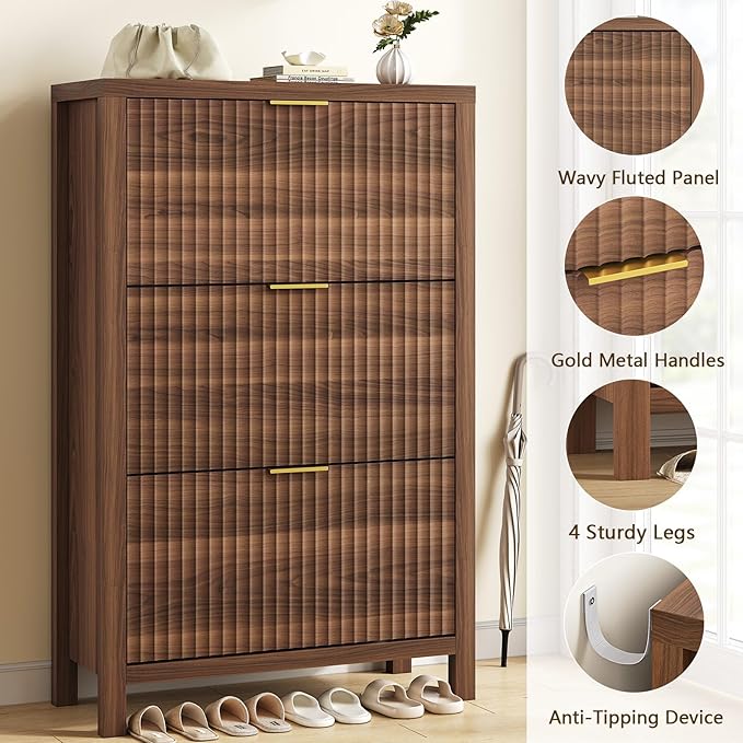 32" Fluted Shoe Cabinet Storage - Image 6